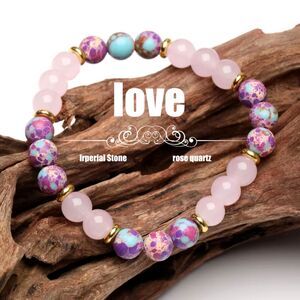 Imperial Stone Rose Quartz Beaded Bracelet Round Gemstne Crystal Stetch Boho New